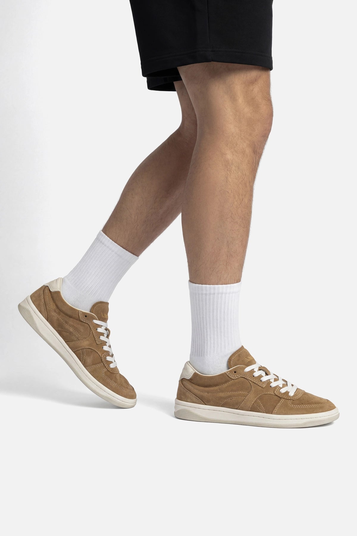 George Sneaker In Peanut Suede and Ivory Leather - Larroude