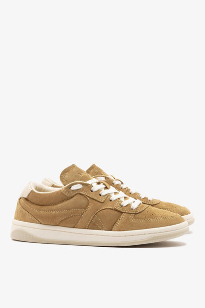 George Sneaker In Peanut Suede and Ivory Leather - Larroude