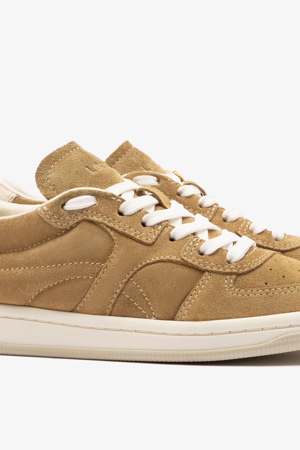 George Sneaker In Peanut Suede and Ivory Leather - Larroude
