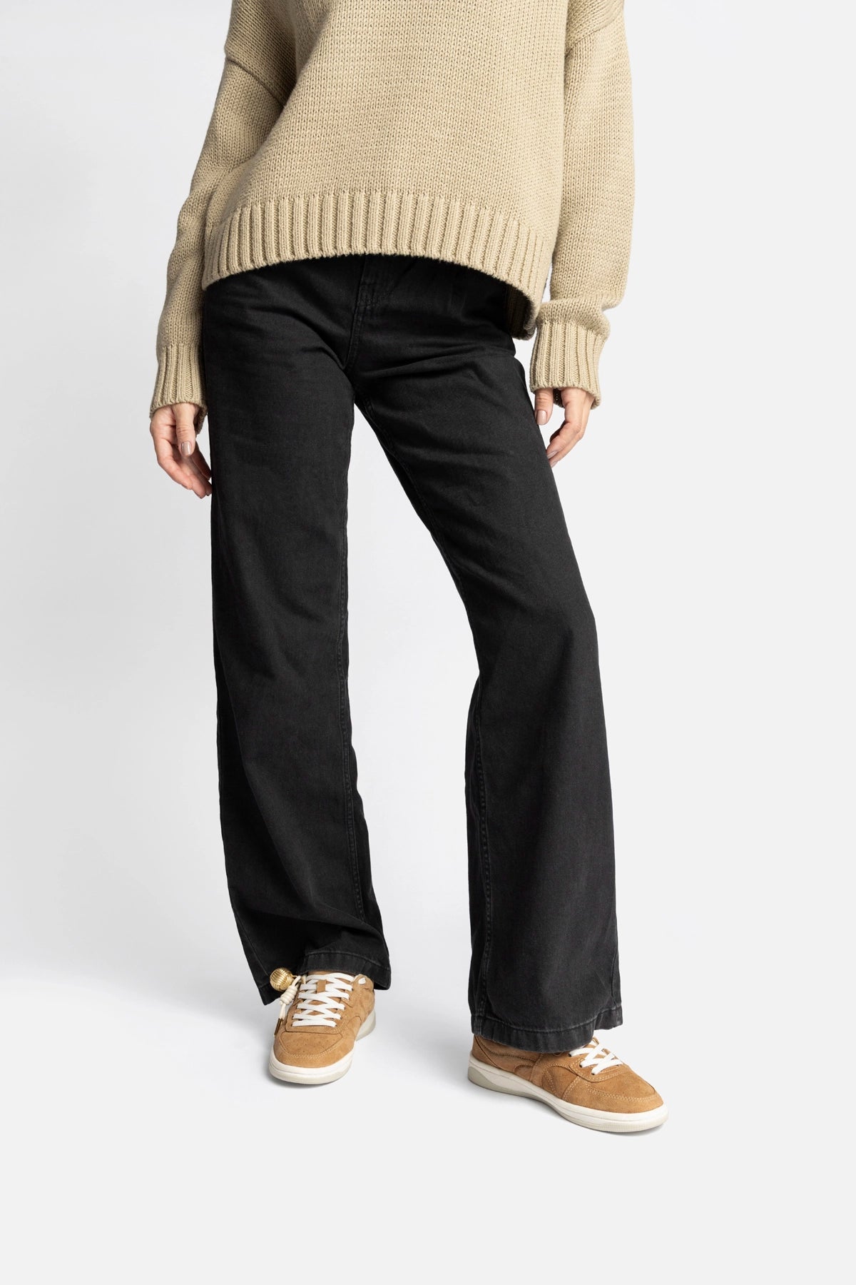 George Sneaker In Peanut Suede and Ivory Leather - Larroude