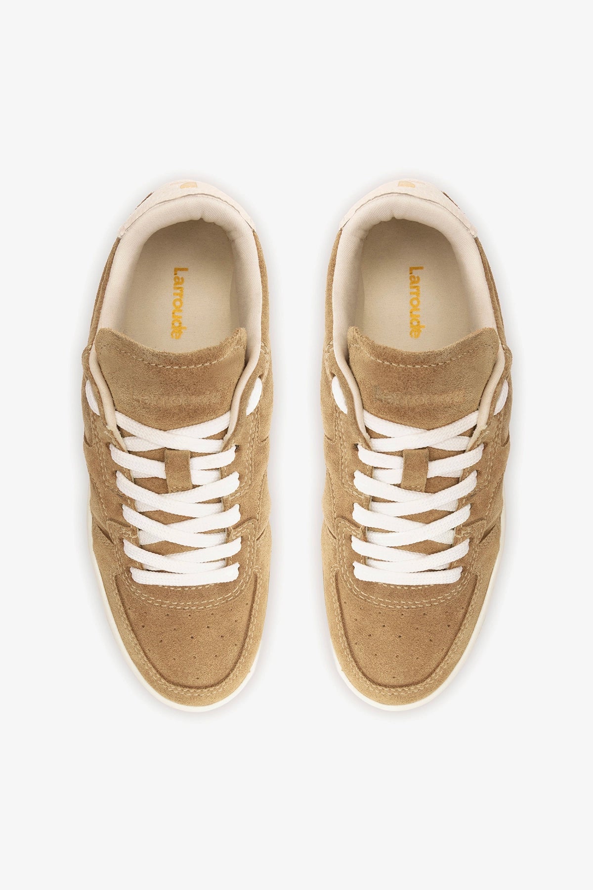 George Sneaker In Peanut Suede and Ivory Leather - Larroude
