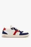 White and Blood Red Leather and Navy Suede