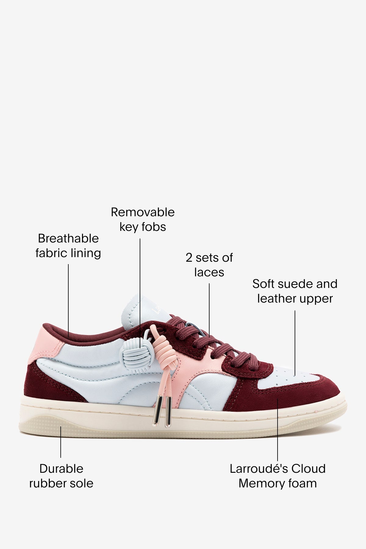 George Sneaker In Burgundy Suede and Maya and Tulip Leather - Larroude