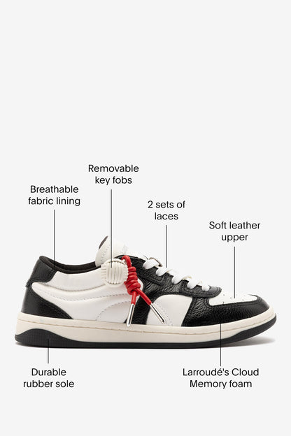 George Sneaker In Black and White Leather - Larroude