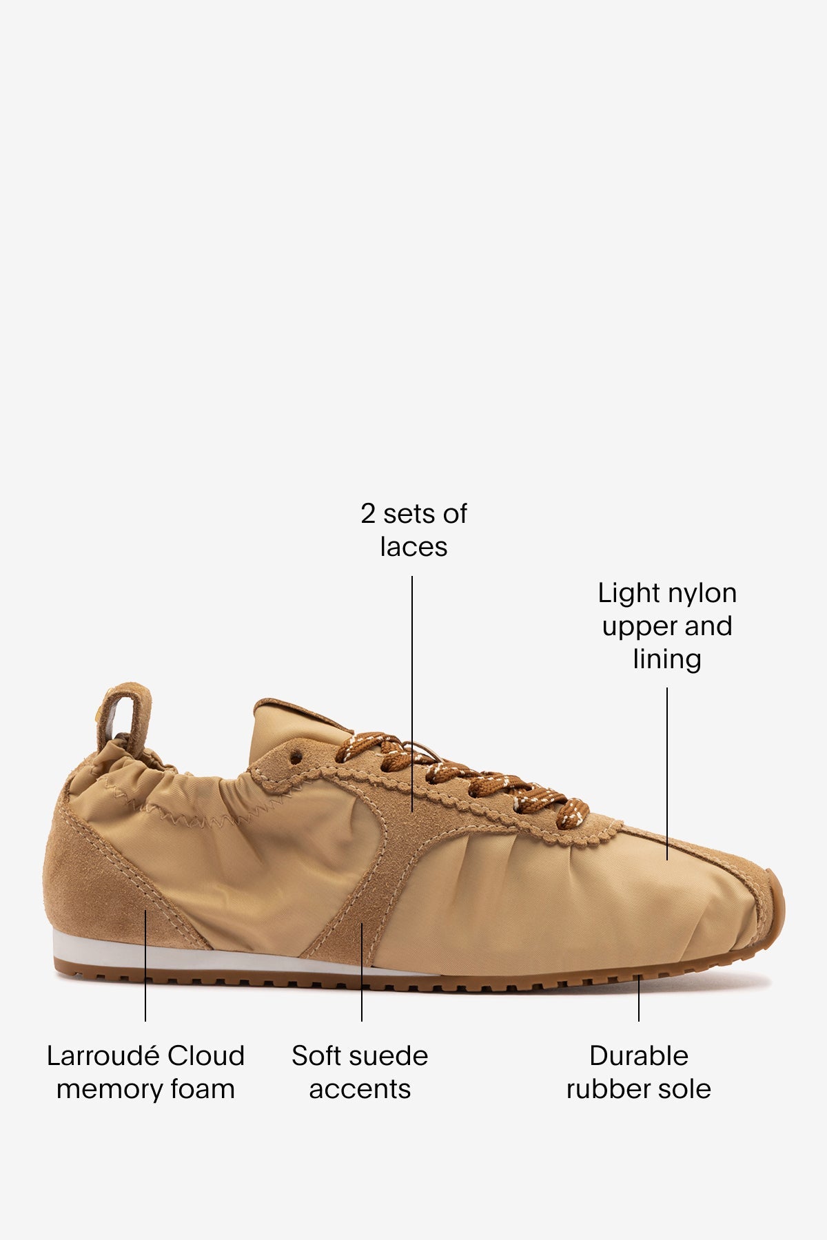 Stella Lite Sneaker In Peanut Nylon and Suede - Larroude