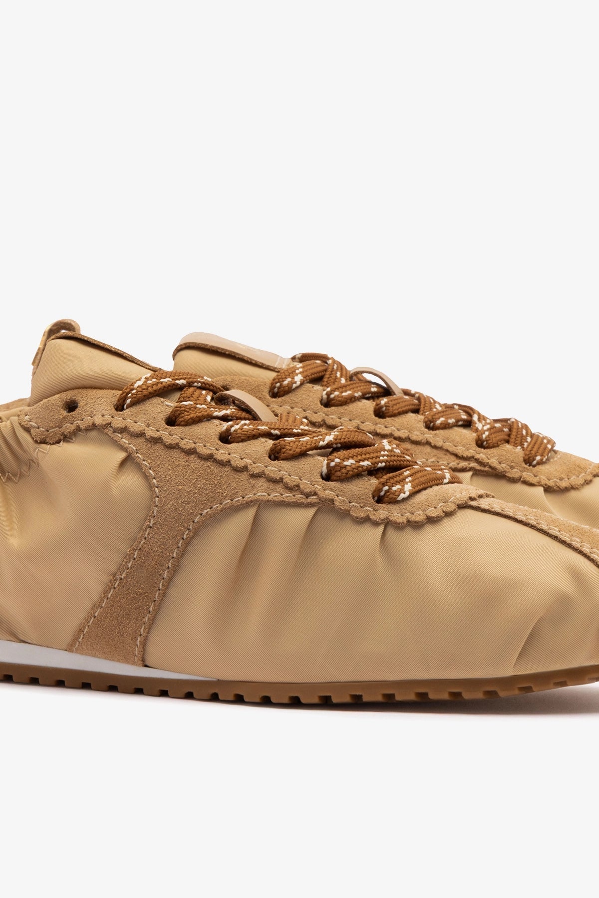 Stella Lite Sneaker In Peanut Nylon and Suede - Larroude
