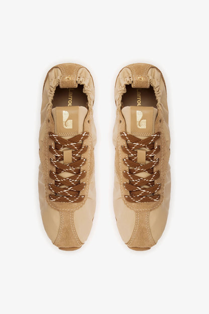 Stella Lite Sneaker In Peanut Nylon and Suede - Larroude
