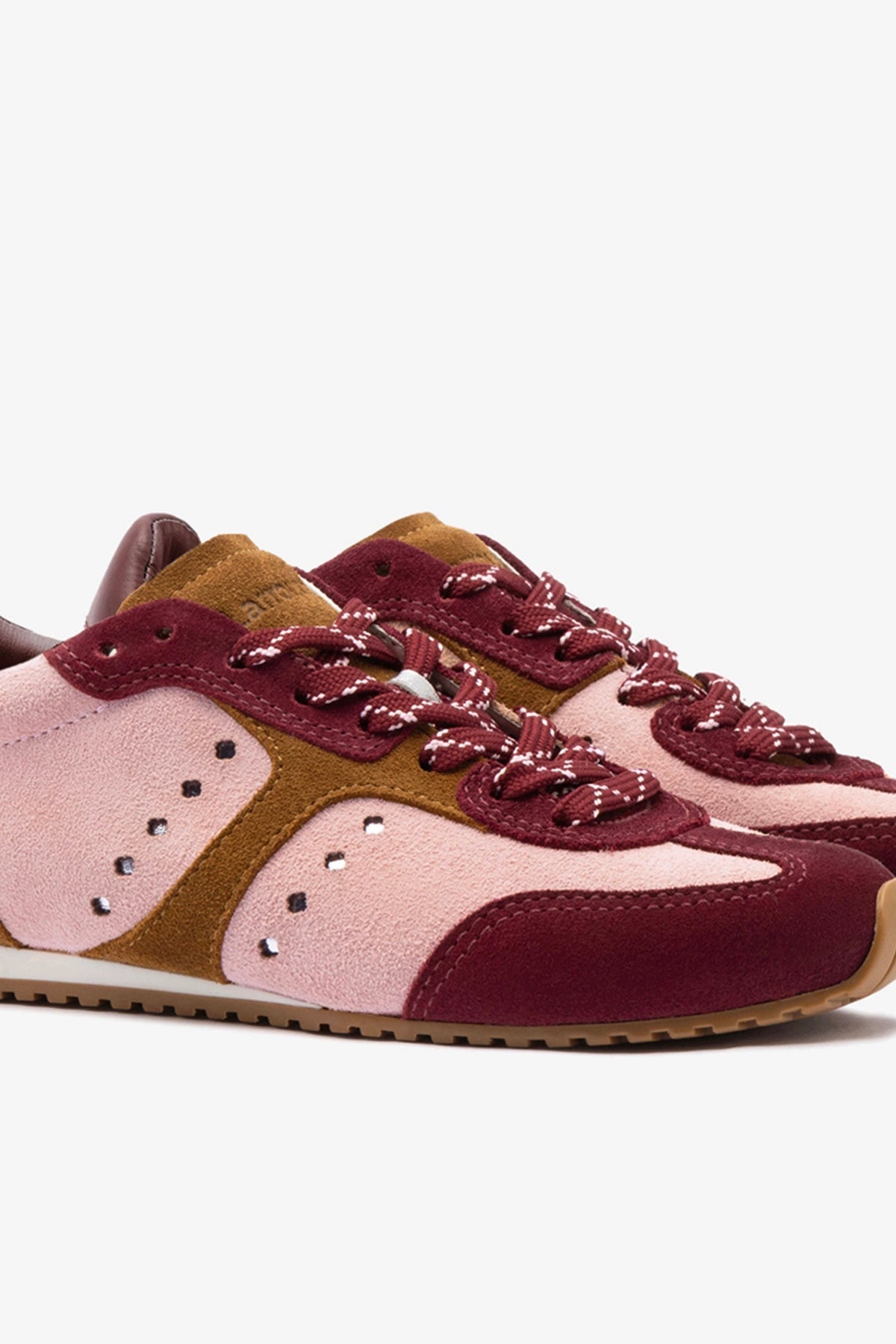 Stella Sneaker In Tulip, Russet and Wine Suede and Silver Metallic Leather - Larroude