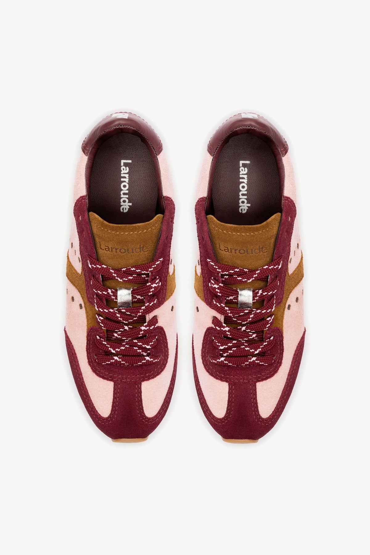 Stella Sneaker In Tulip, Russet and Wine Suede and Silver Metallic Leather - Larroude