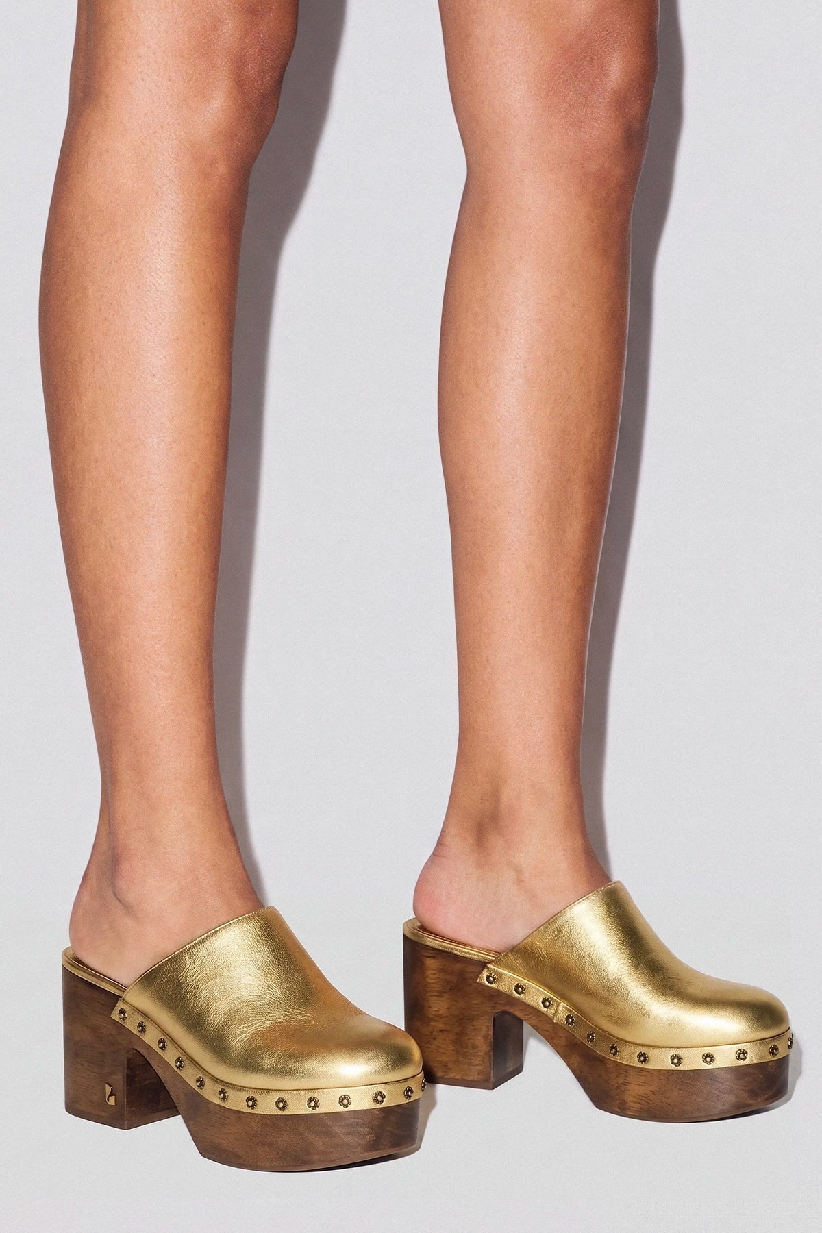 Miso Wooden Platform Clog Gold Leather - Larroude