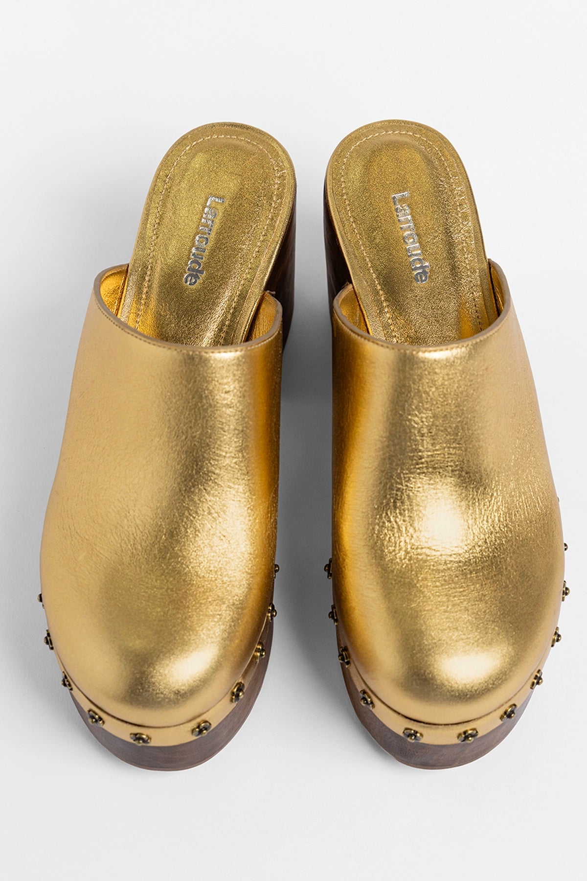 Miso Wooden Platform Clog Gold Leather - Larroude