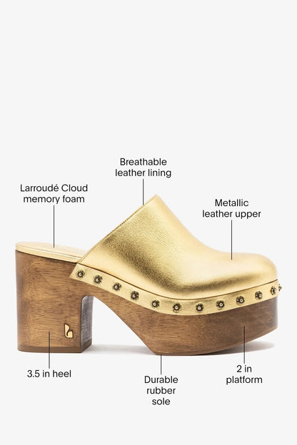 Miso Wooden Platform Clog Gold Leather - Larroude