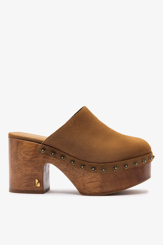 Miso Wooden Platform Clog In Peanut Suede - Larroude