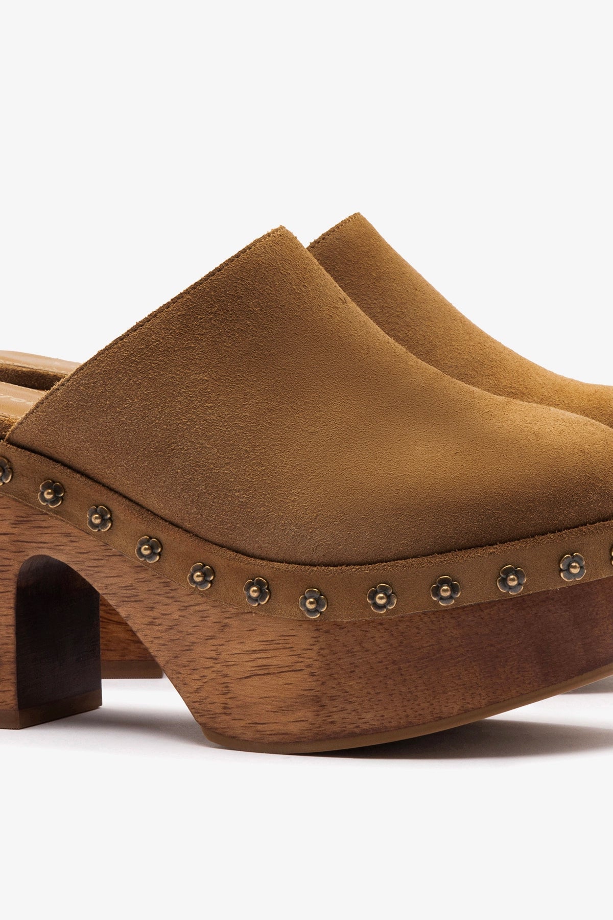 Miso Wooden Platform Clog In Peanut Suede - Larroude