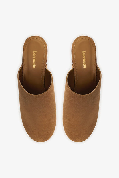 Miso Wooden Platform Clog In Peanut Suede - Larroude