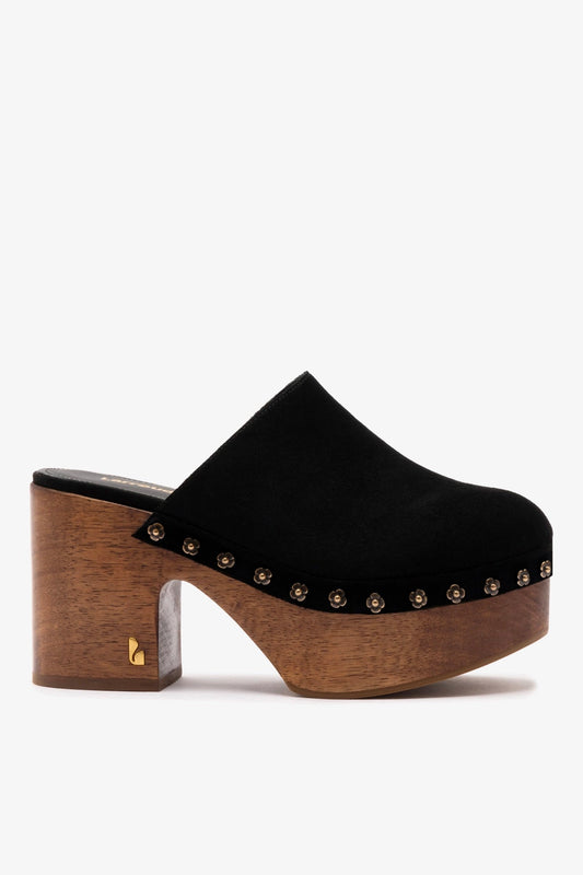 Miso Wooden Platform Clog In Black Suede - Larroude