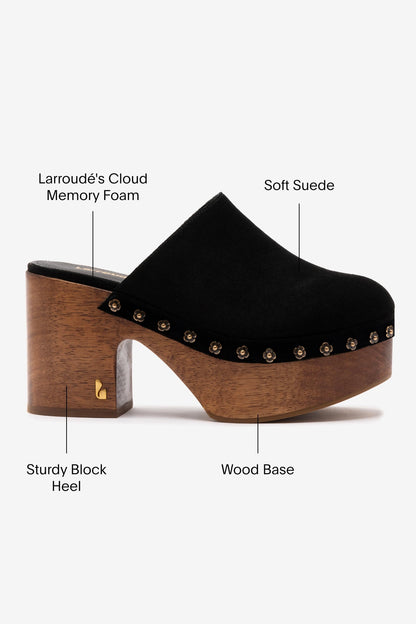 Miso Wooden Platform Clog In Black Suede - Larroude