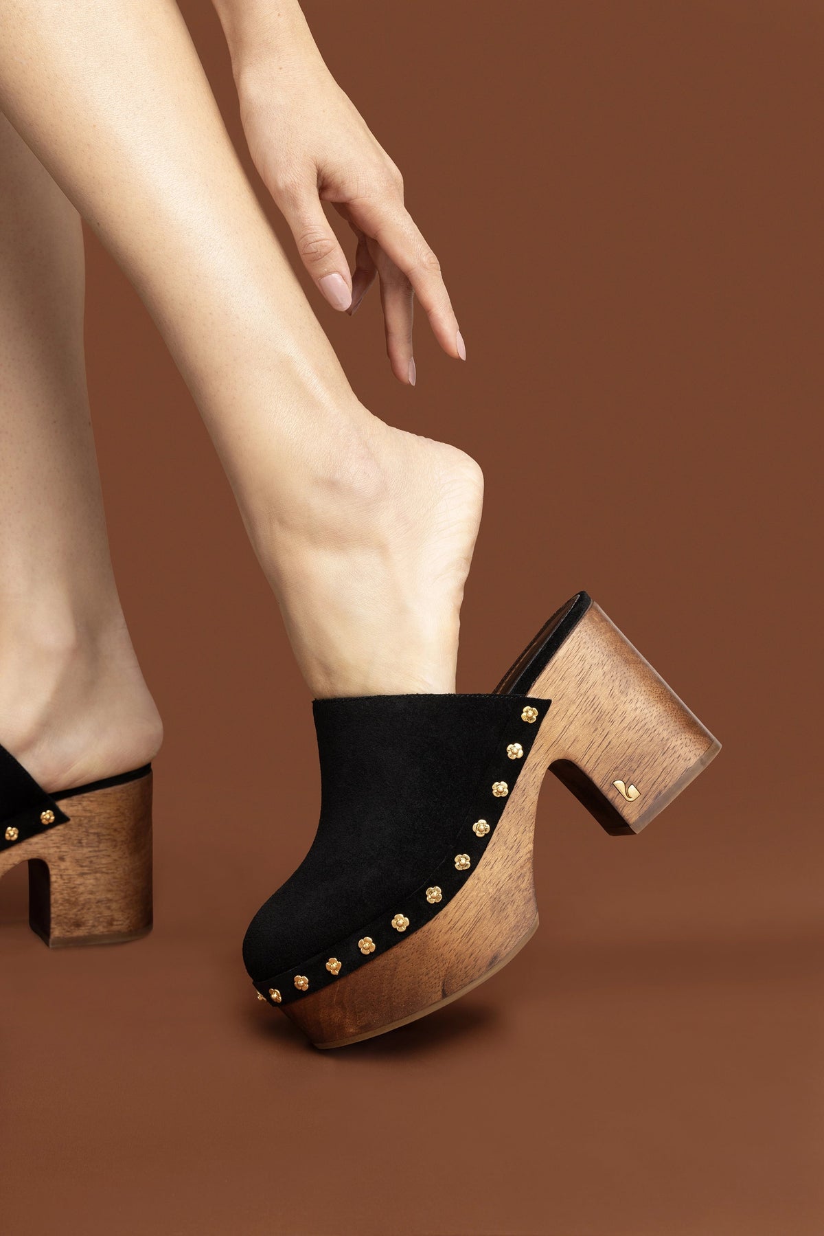 Miso Wooden Platform Clog In Black Suede - Larroude