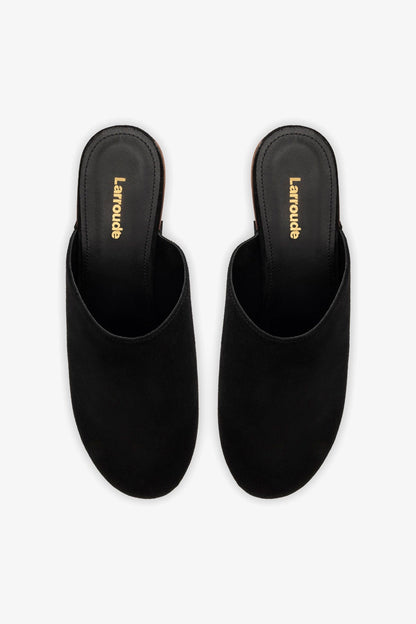 Miso Wooden Platform Clog In Black Suede - Larroude