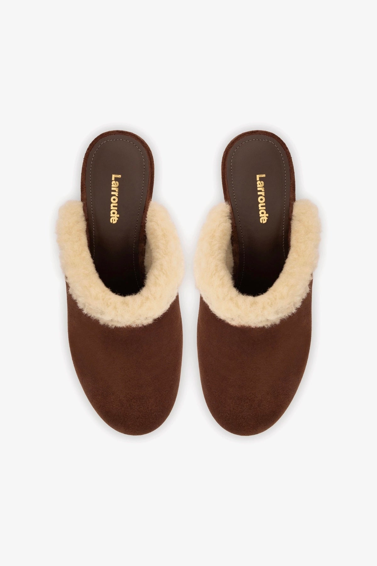 Miso Wooden Platform Clog In Brown Suede And Natural Shearling - Larroude