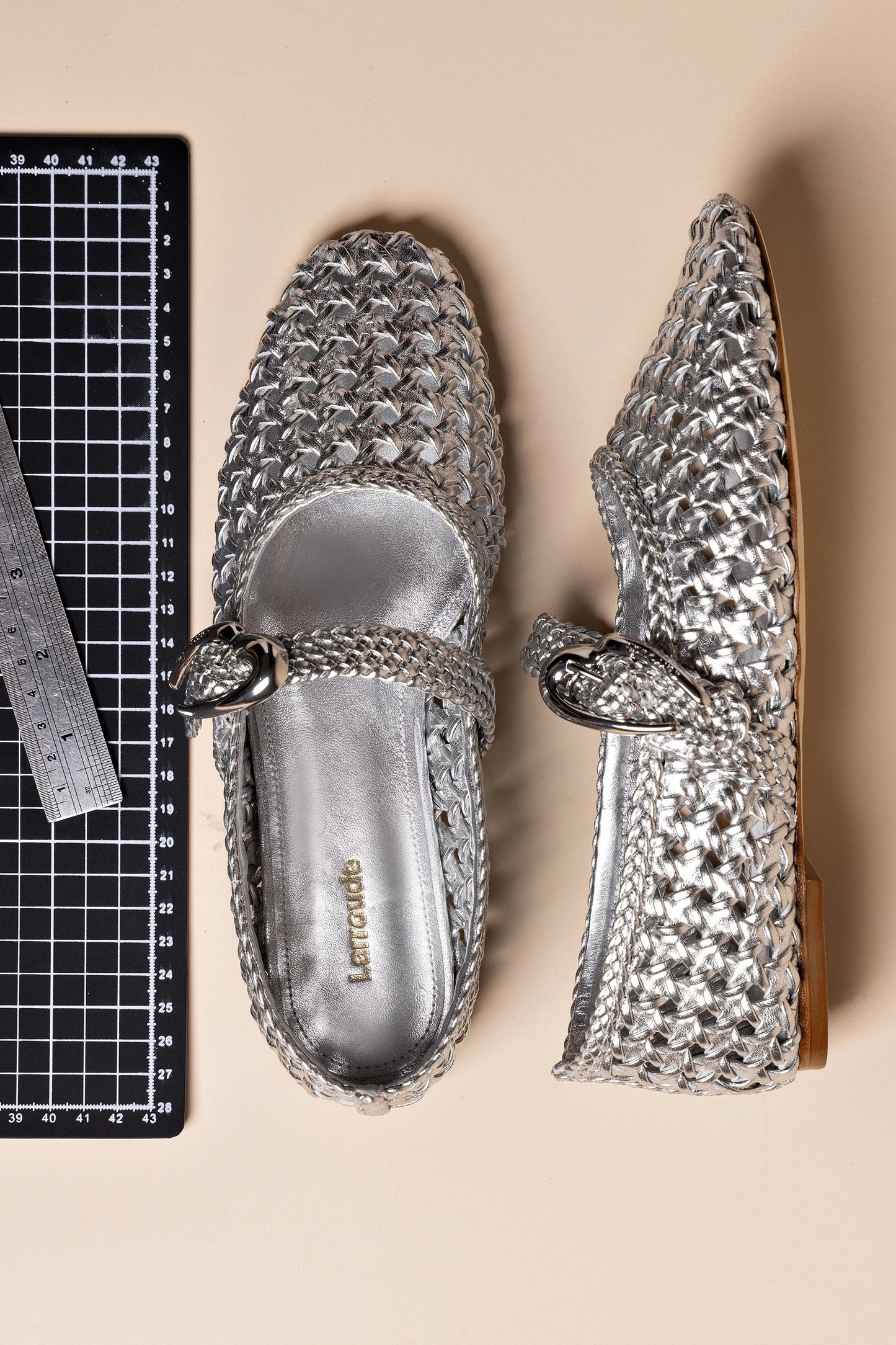 Verona Macrame Ballet Flat In Silver Metallic Leather - Larroude