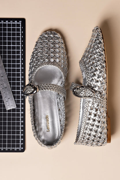 Verona Macrame Ballet Flat In Silver Metallic Leather - Larroude