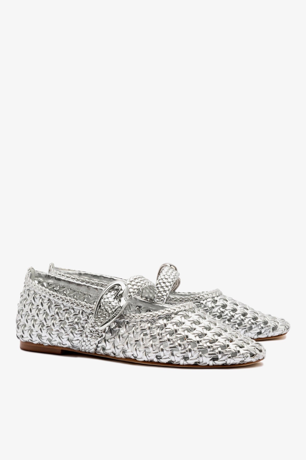 Verona Macrame Ballet Flat In Silver Metallic Leather - Larroude