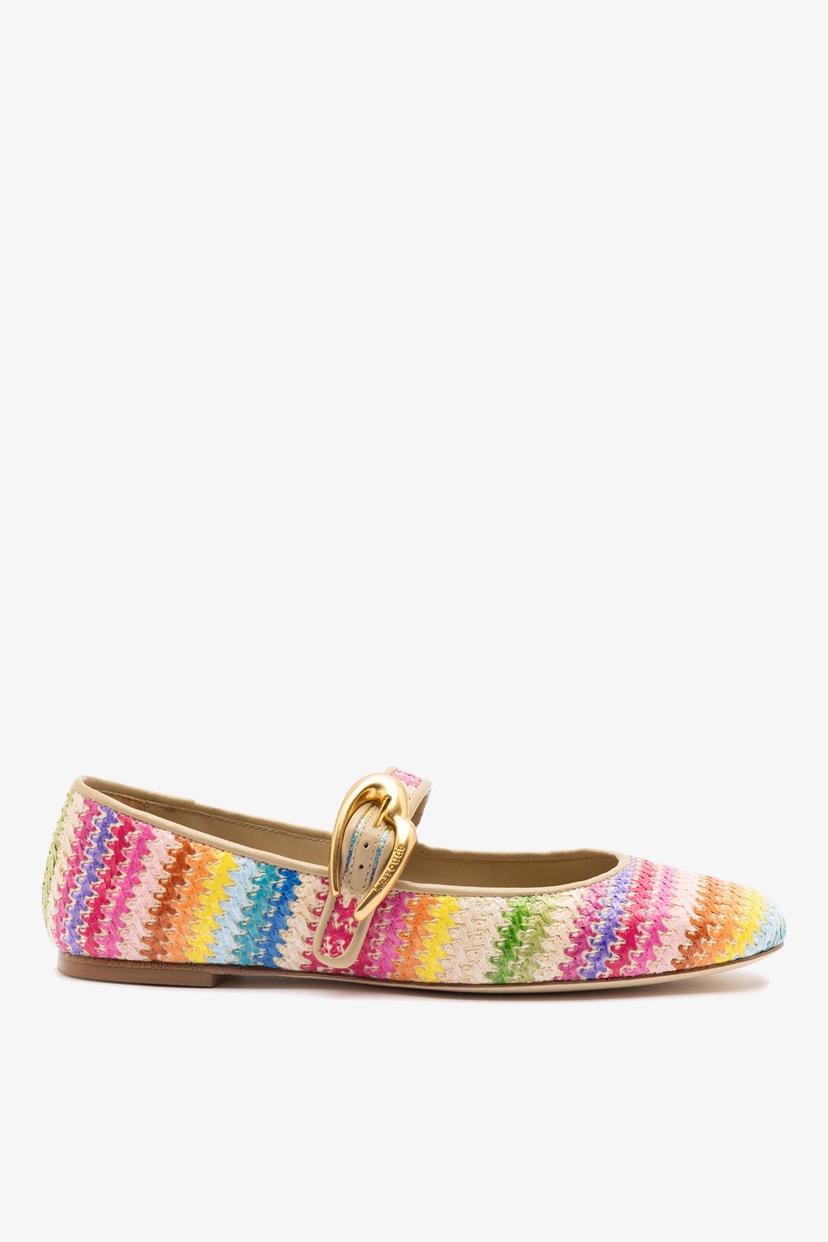 Verona Ballet Flat In Rainbow Raffia and Beige Leather - Larroude