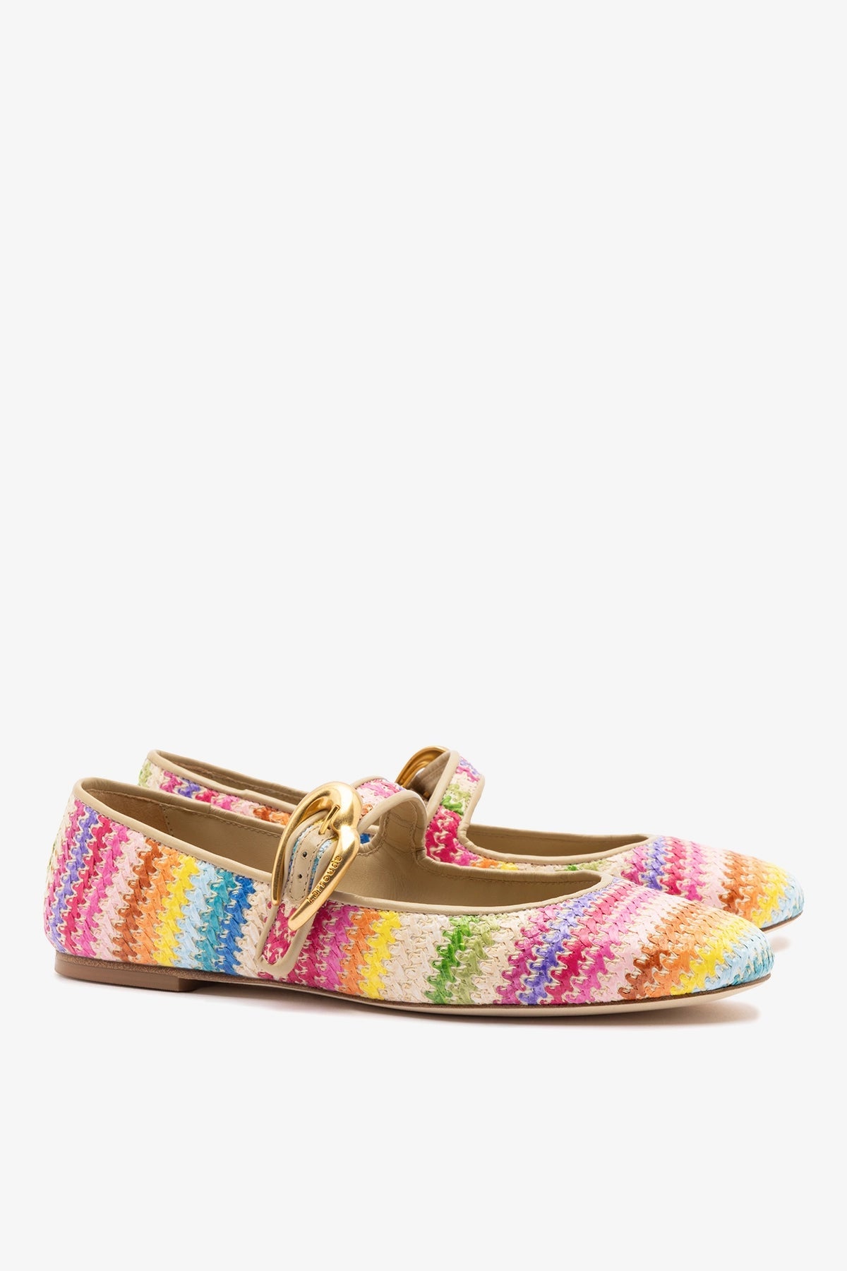 Verona Ballet Flat In Rainbow Raffia and Beige Leather - Larroude