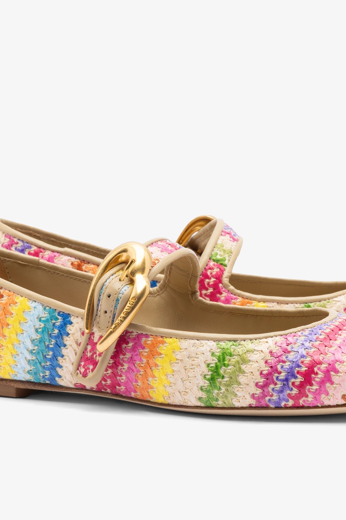 Verona Ballet Flat In Rainbow Raffia and Beige Leather - Larroude