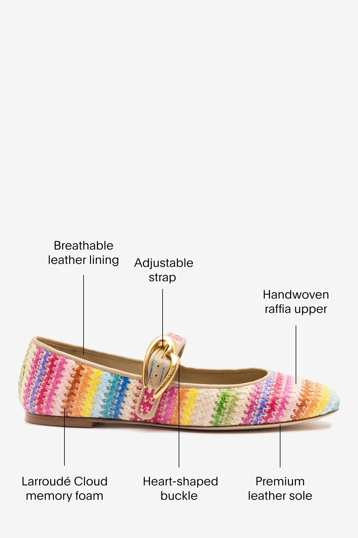 Verona Ballet Flat In Rainbow Raffia and Beige Leather - Larroude