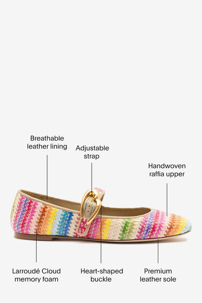 Verona Ballet Flat In Rainbow Raffia and Beige Leather - Larroude