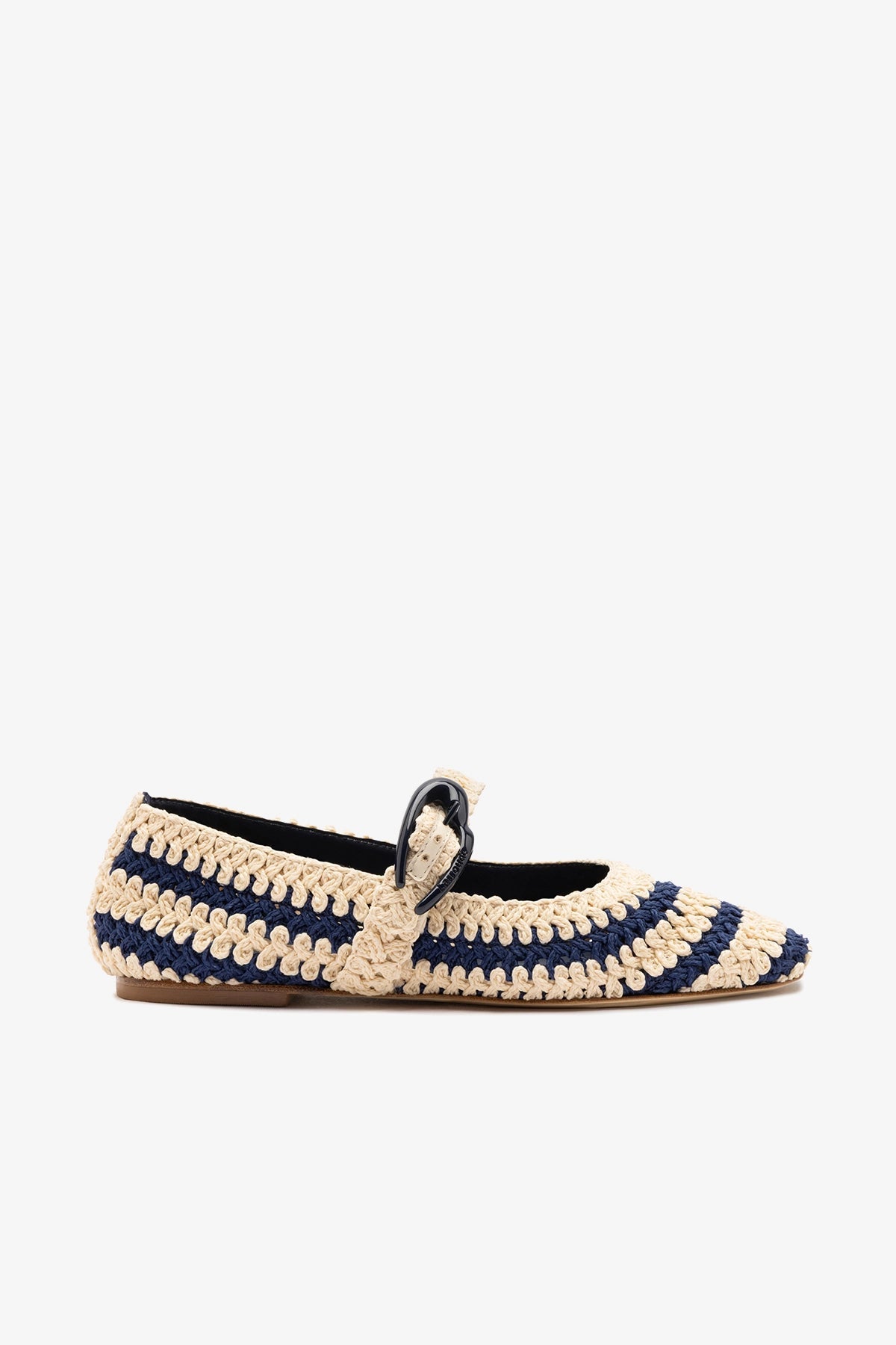 Verona Crochet Ballet Flat In Navy and Ivory Crochet - Larroude
