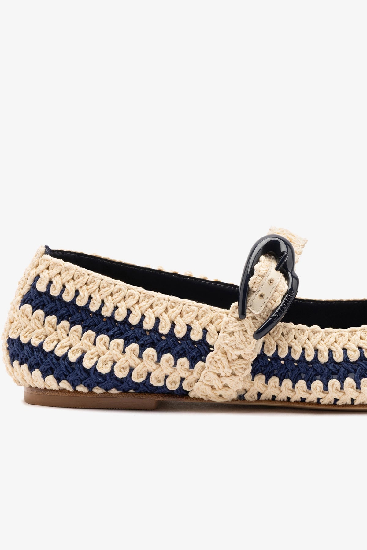 Verona Crochet Ballet Flat In Navy and Ivory Crochet - Larroude