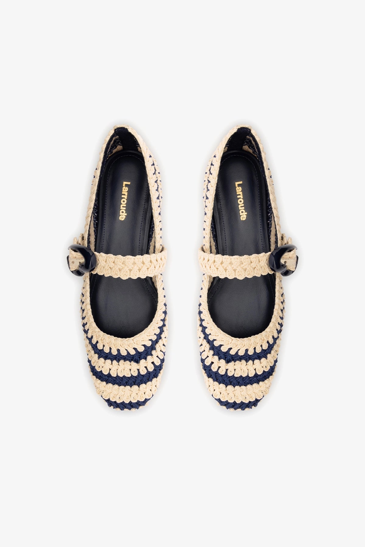 Verona Crochet Ballet Flat In Navy and Ivory Crochet - Larroude