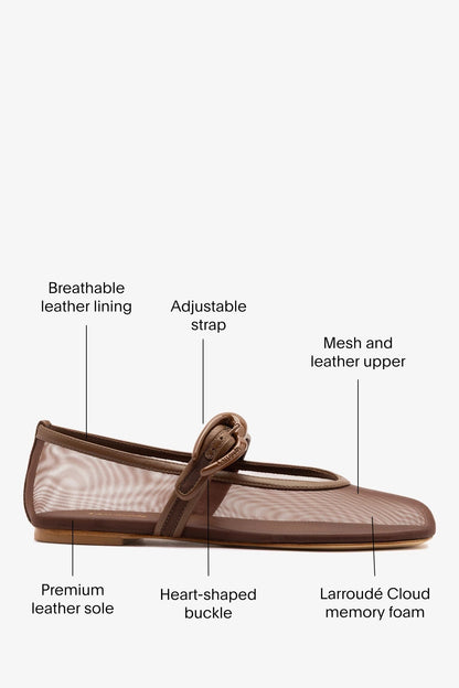 Verona Mesh Ballet Flat Burnt Umber Leather - Larroude