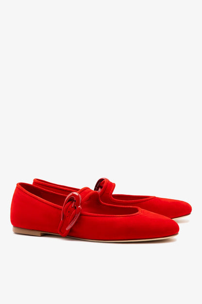 Verona Ballet Flat In Scarlet Suede - Larroude