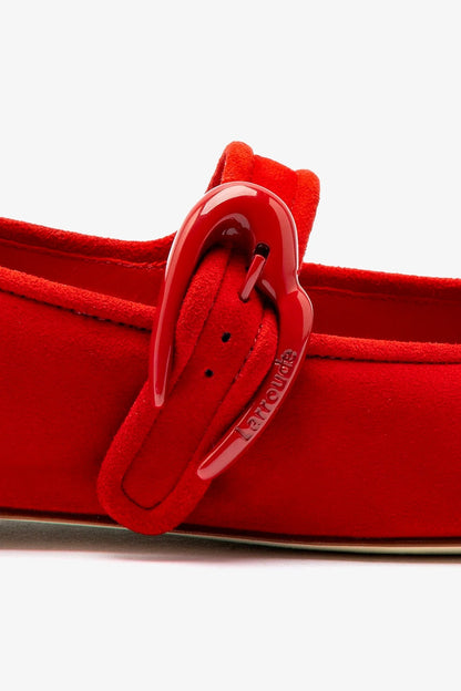 Verona Ballet Flat In Scarlet Suede - Larroude