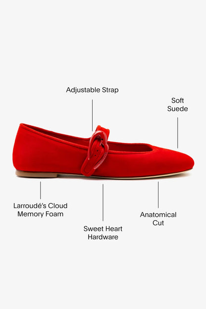 Verona Ballet Flat In Scarlet Suede - Larroude