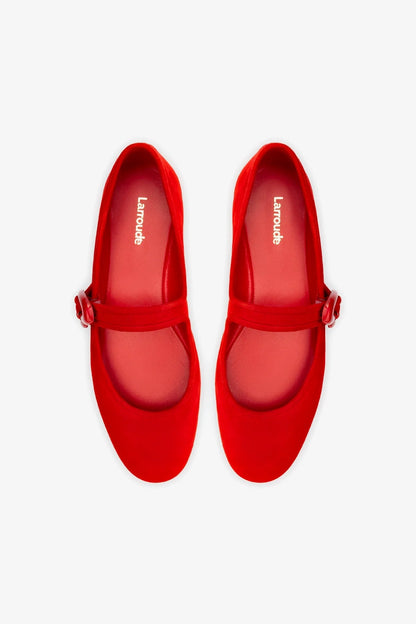 Verona Ballet Flat In Scarlet Suede - Larroude