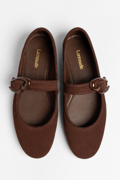 Verona Ballet Flat In Brown Suede - Larroude