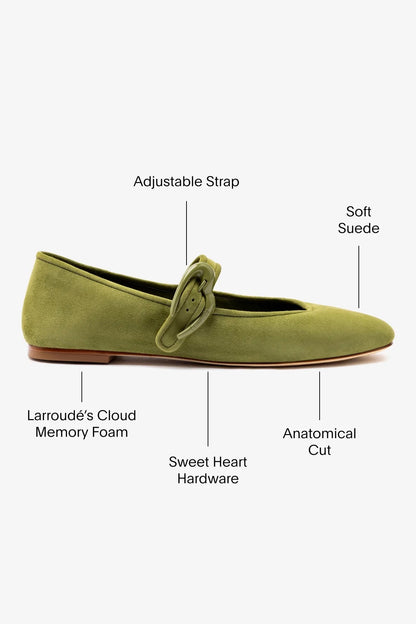 Verona Ballet Flat In Seaweed Suede - Larroude