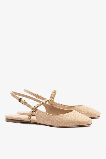 Georgina Milanina Ballet Flat In Beige Raffia - Larroude