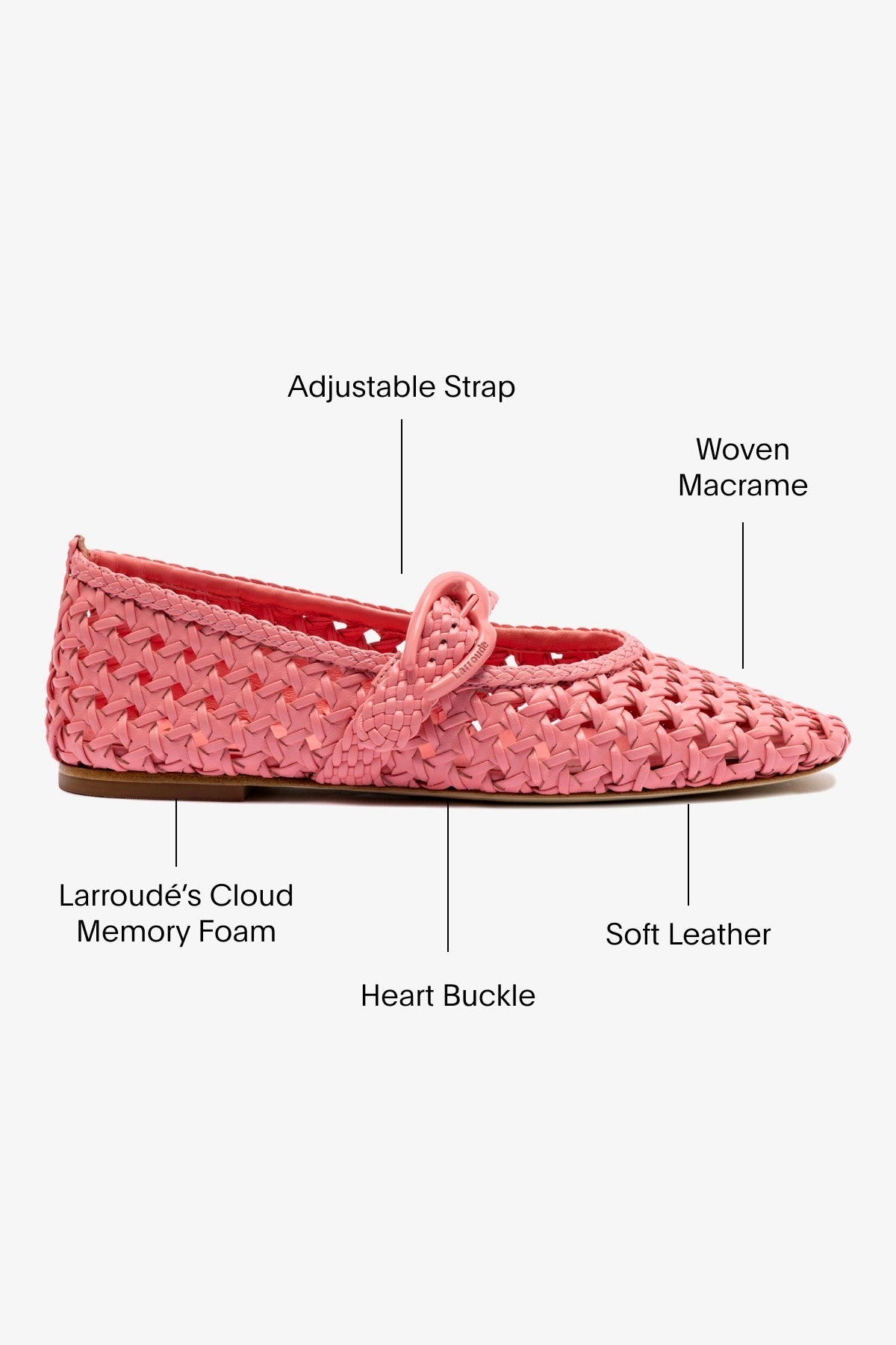 Verona Macrame Ballet Flat In Sorbet Pink Leather - Larroude
