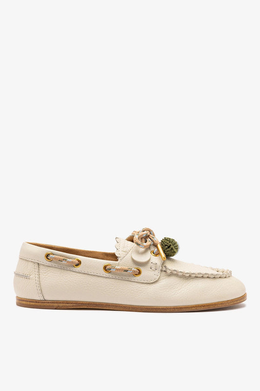 Cyprus Boat Shoe In Ivory Leather - Larroude