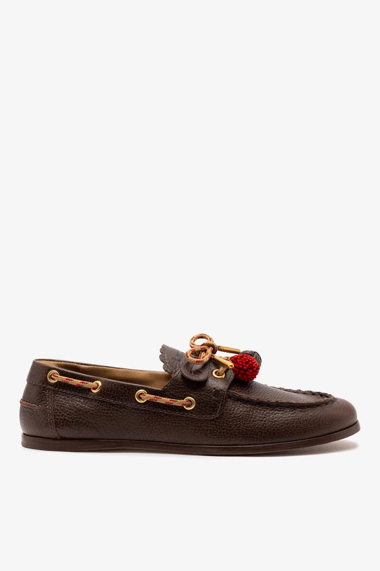 Cyprus Boat Shoe In Brown Leather - Larroude