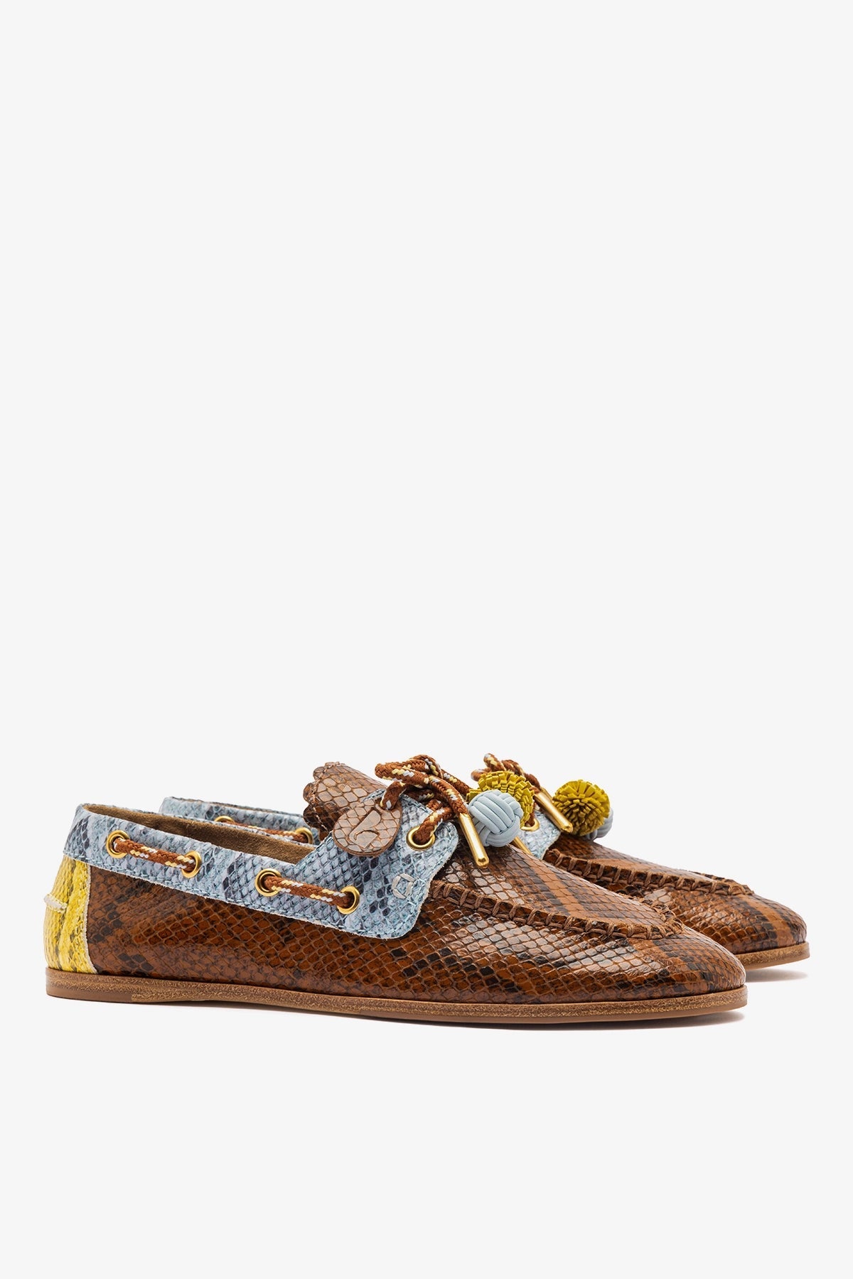 Cyprus Boat Shoe In Oud, Maya and Lemonade Python Embossed Leather - Larroude