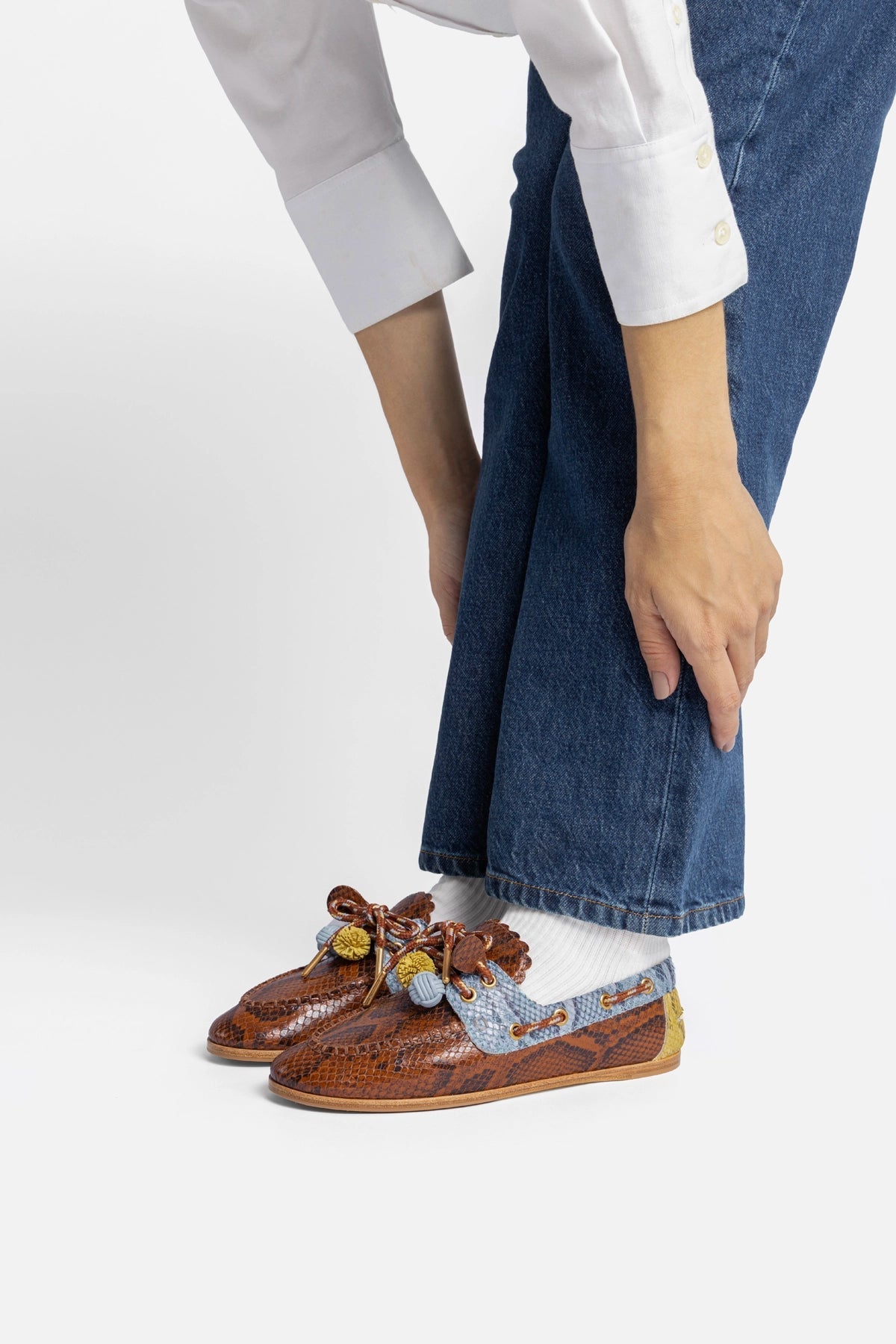 Cyprus Boat Shoe In Oud, Maya and Lemonade Python Embossed Leather - Larroude