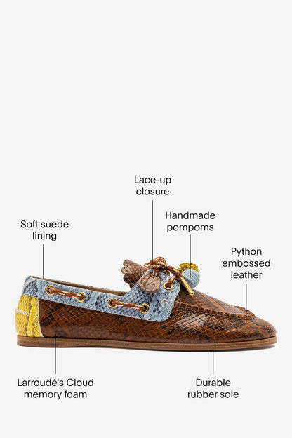 Cyprus Boat Shoe In Oud, Maya and Lemonade Python Embossed Leather - Larroude
