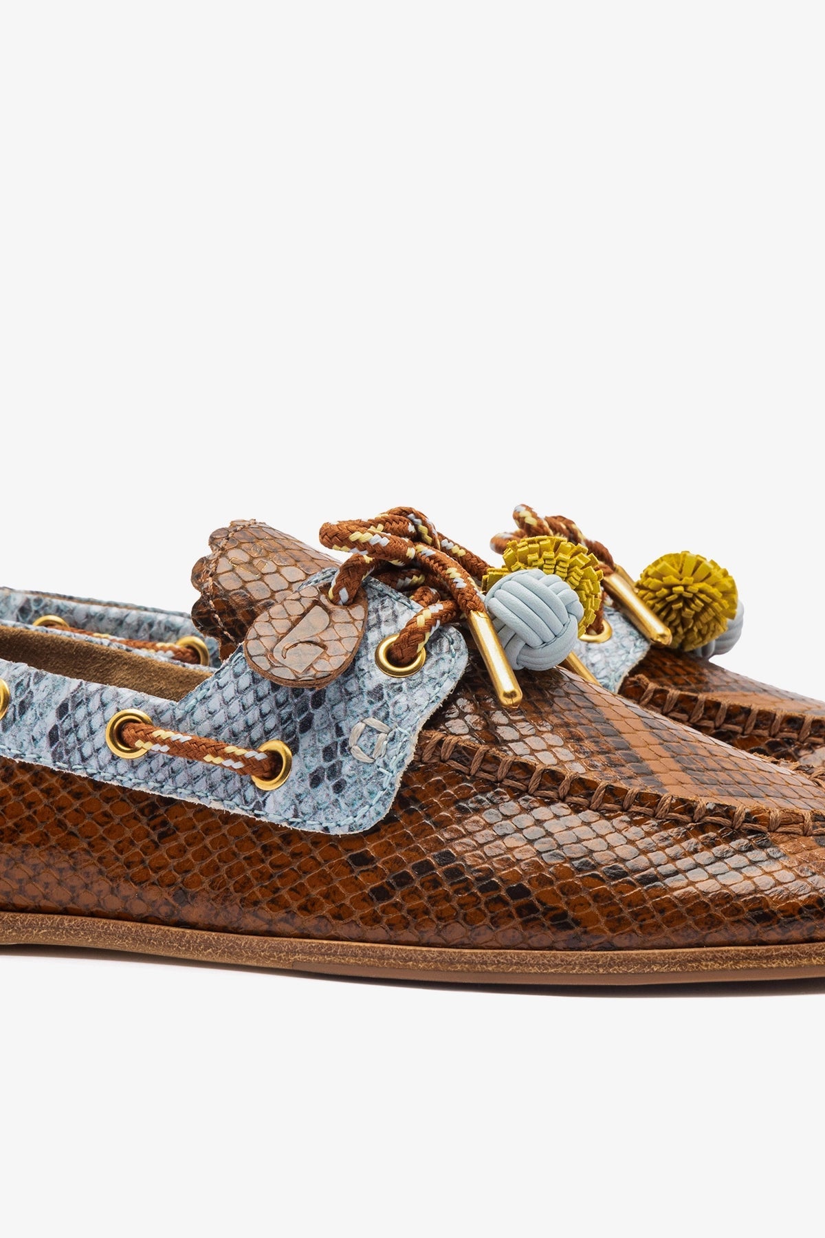 Cyprus Boat Shoe In Oud, Maya and Lemonade Python Embossed Leather - Larroude